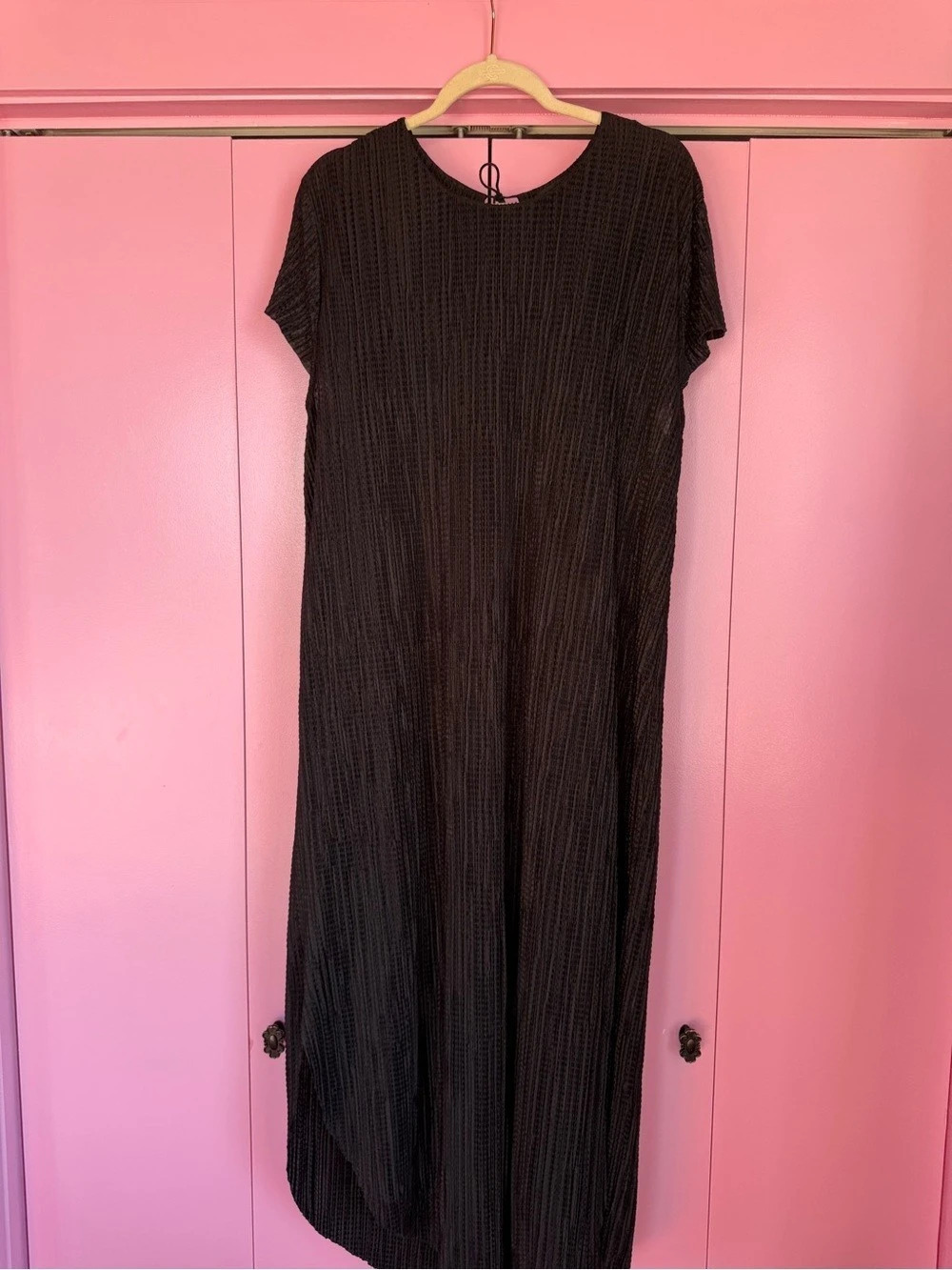 Sabina Musayev Black Pleated Metallic Textured Midi Maxi Dress - XL